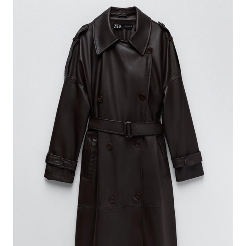 SOLD Zara Dark Chocolate Brown Faux Leather Trench Coat